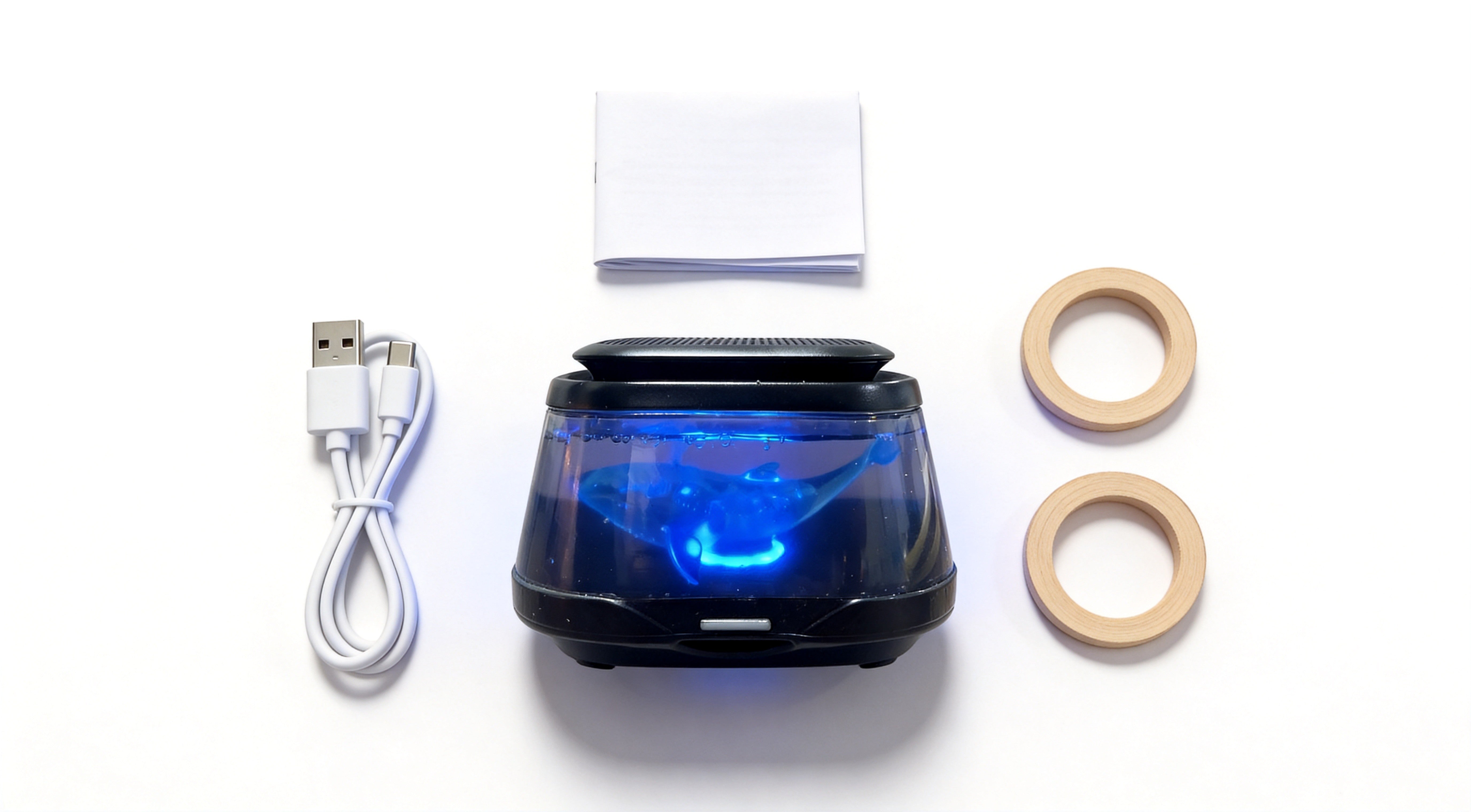 icuktaa complete box contents — unit, filter, carrier pads, USB-C cable, quick start guide