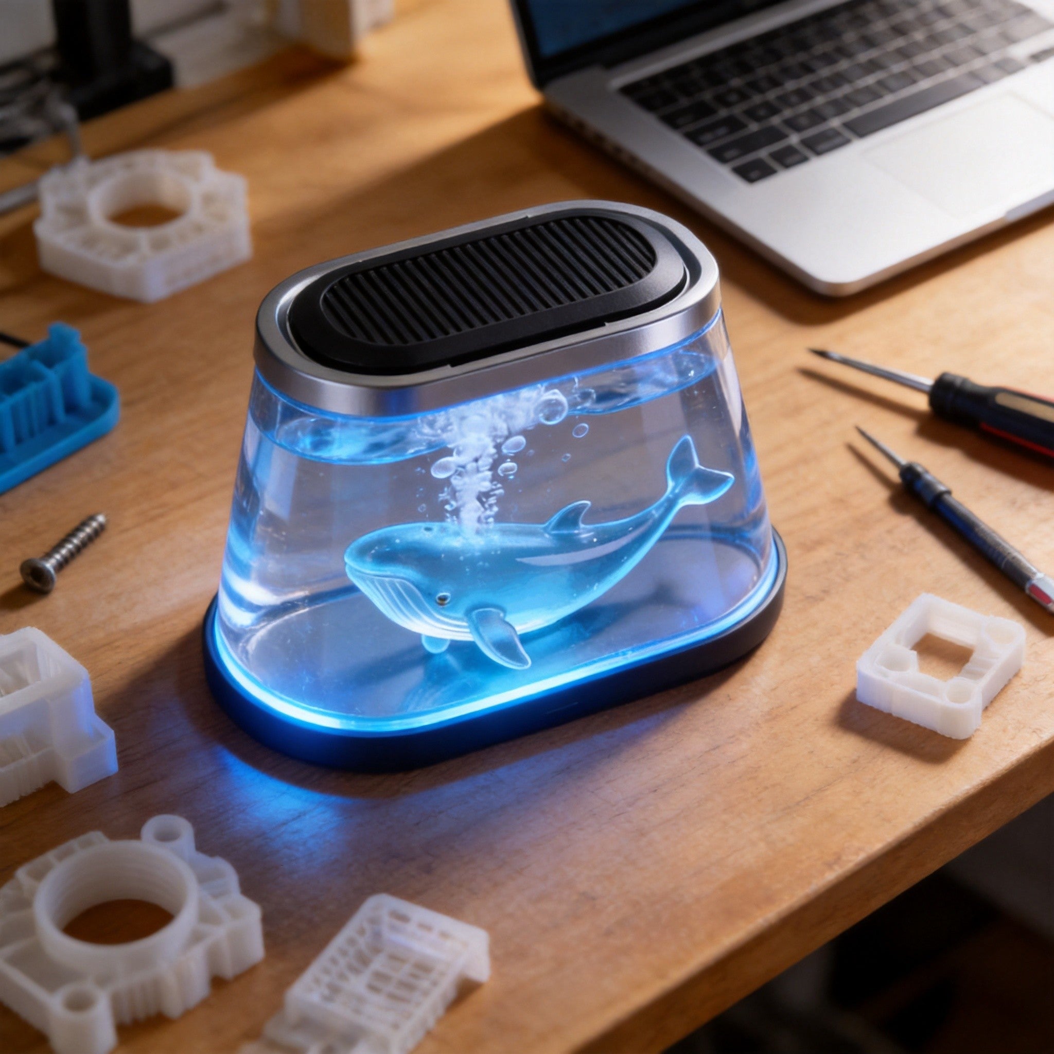 David founder of icuktaa at his workbench with prototypes